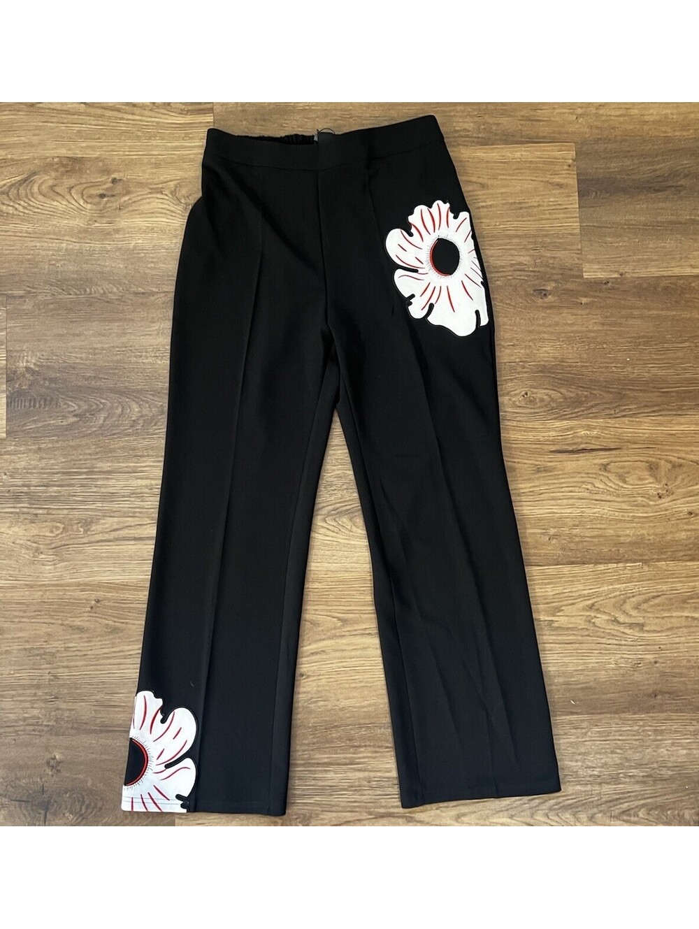 Stylewe NWT Women's Large Black Floral Graphic Wide-Leg Trousers